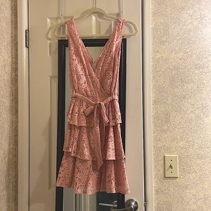 Pastel Pink Lace Ruffle Dress - Small